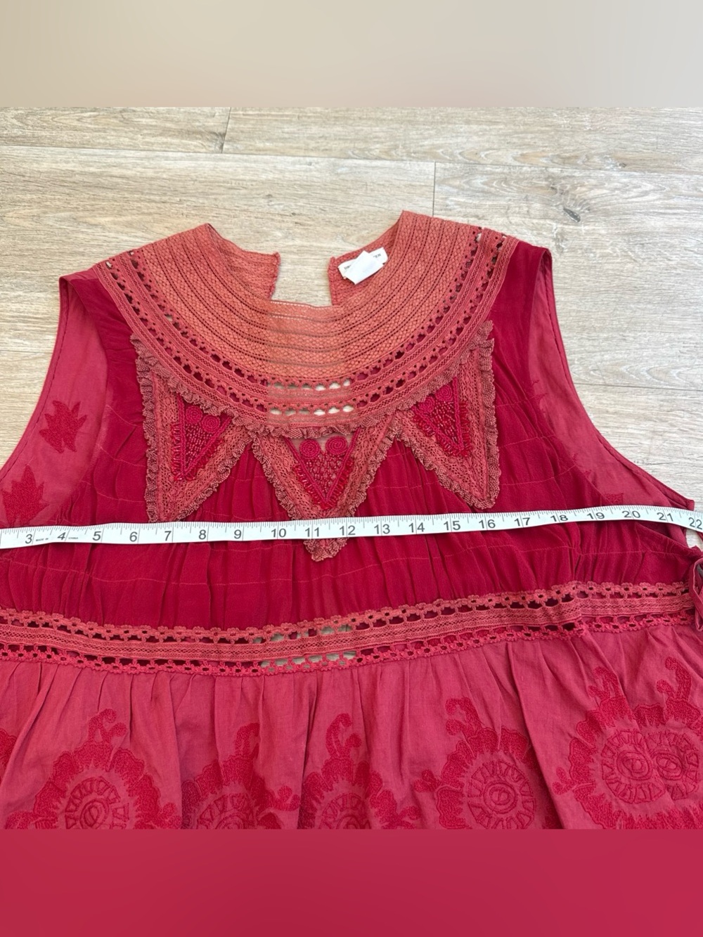 Dries Van Noten Crimson Red Sleeveless Crochet Yoke Tunic 42 - Picture 2 of 7